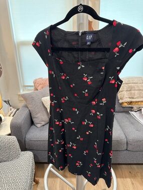 GAP Black Mini Dress with Red Cherry Print